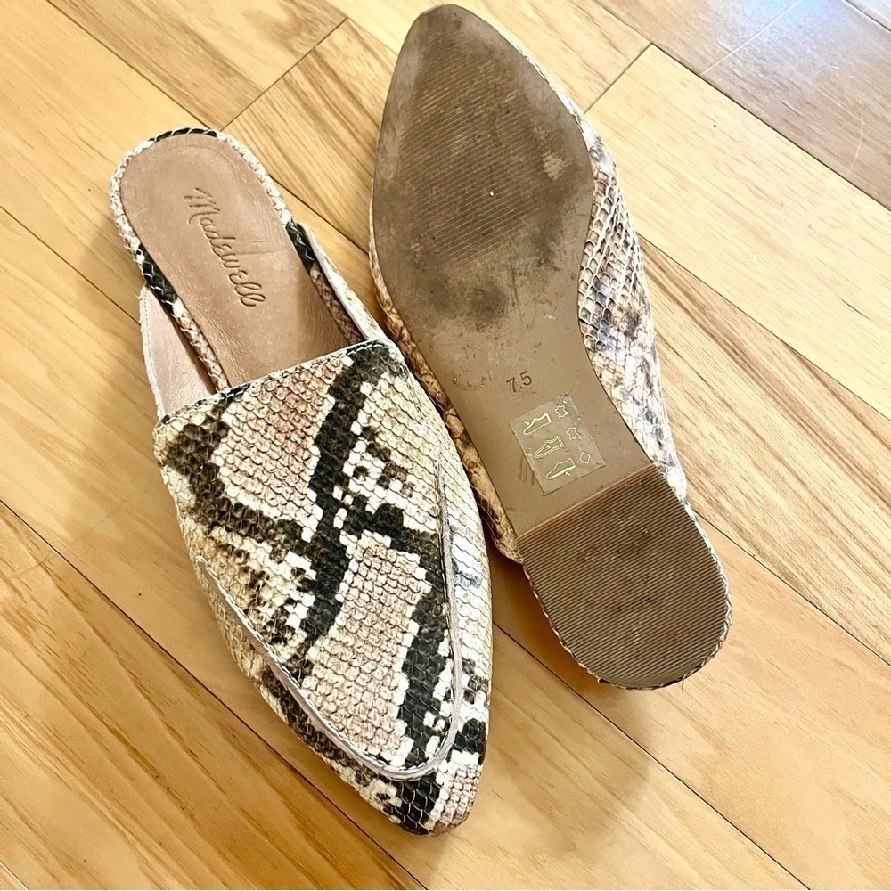 Madewell Frances Skimmer Flat Mules in Neutral Leather Snake Print - Picture 8 of 8
